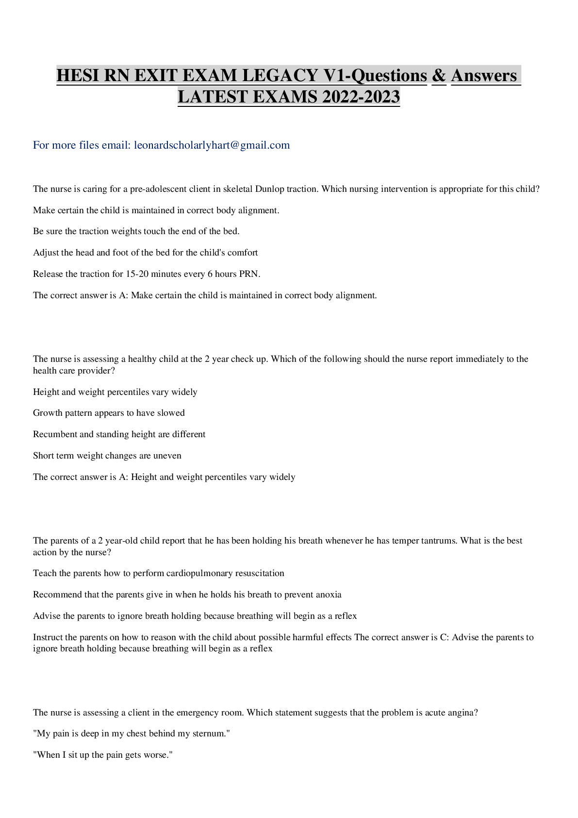 Preview image for HESI RN EXIT EXAM LEGACY V1 Questions & Answers